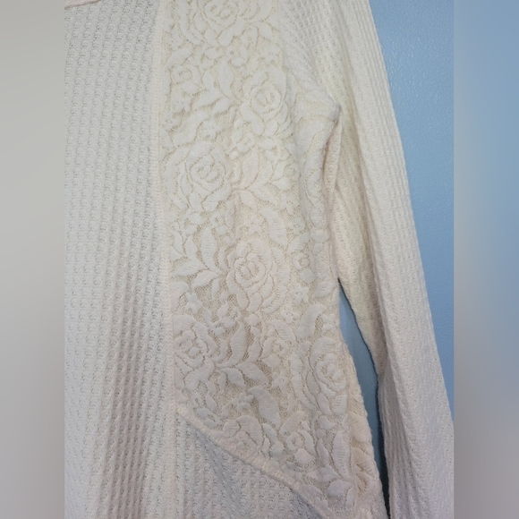 A Pea In The Pod Waffle-Knit Floral Lace Maternity Tunic Top Cream M - Picture 3 of 9
